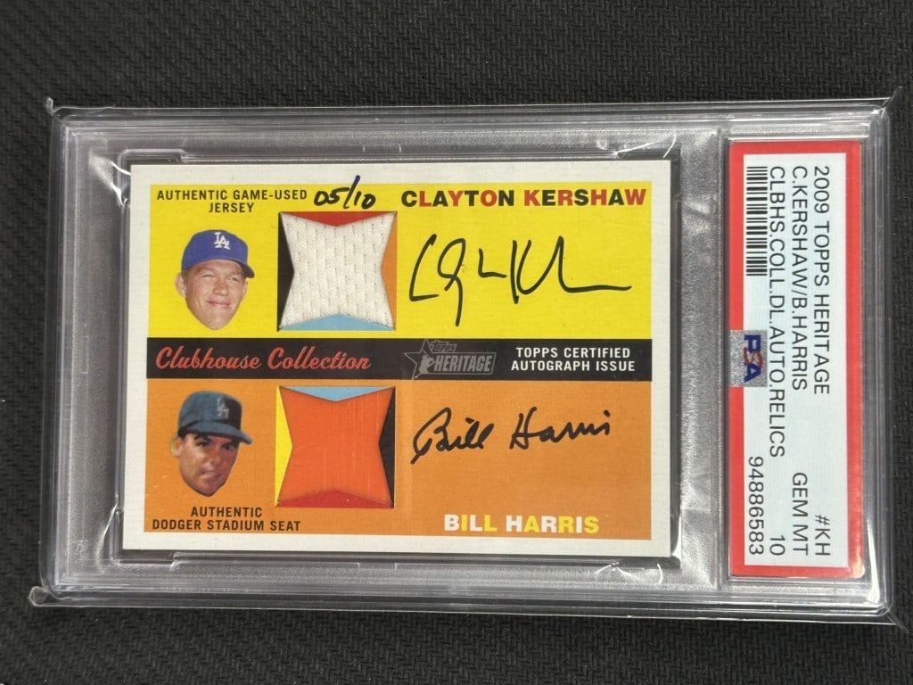 2009 Topps Heritage Clayton Kershaw Bill Harris Dual Relic Auto PSA 10 #KH (1 of 2)