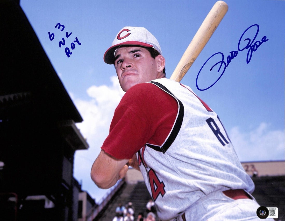 Pete Rose Signed 11x14 Photo Inscribed 63 NL ROY Beckett Certified (1 of 1)