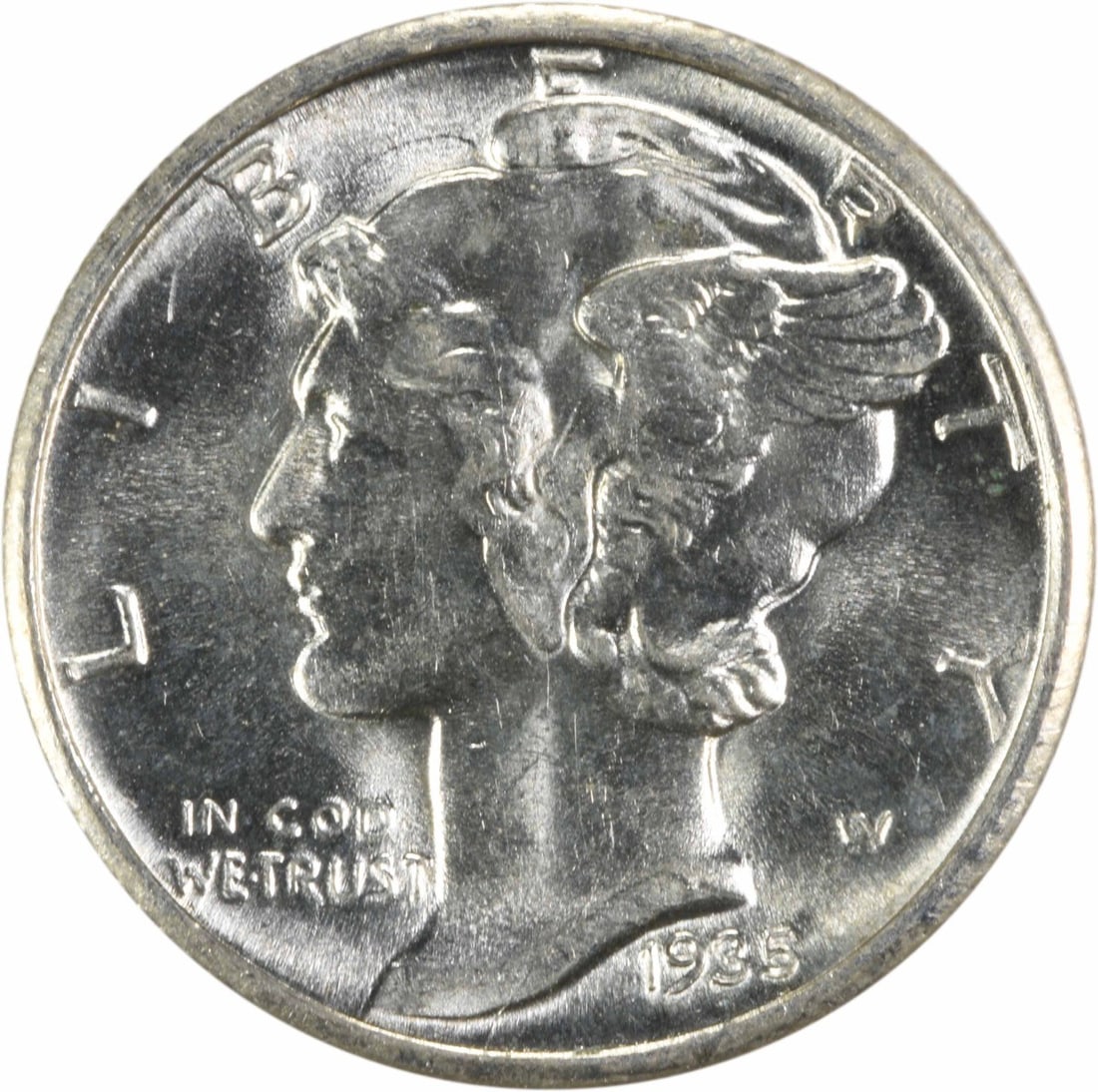 1935-D Mercury Silver Dime Uncirculated 10C Coin BU (1 of 2)