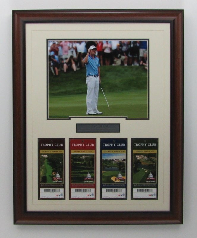 Rory McIlroy 2011 US Open Unsigned Framed Ticket Collage: Rory McIlroy 2011 US Open Unsigned Framed Ticket Collage Celebrate Rory McIlroy's remarkable achievement with this unsigned framed ticket collage commemorating his first major win at the 2011 US Open