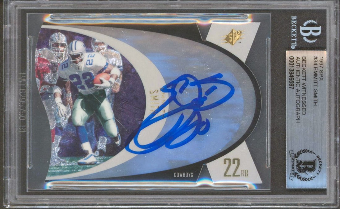 Emmitt Smith Signed 1997 SPX #34 Card Beckett Authenticated Dallas Cowboys (1 of 2)