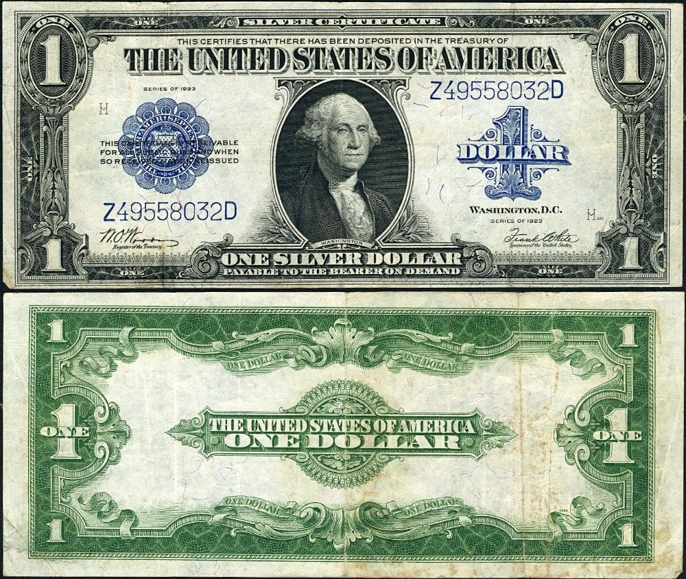 1923 $1 Silver Certificate FR. 238 Circulated Very Fine: 1923 $1 Silver Certificate FR. 238 Circulated Very Fine This 1923 $1 Silver Certificate, designated as FR. 238, is a collectible piece of American currency. It is classified as circulated and carries
