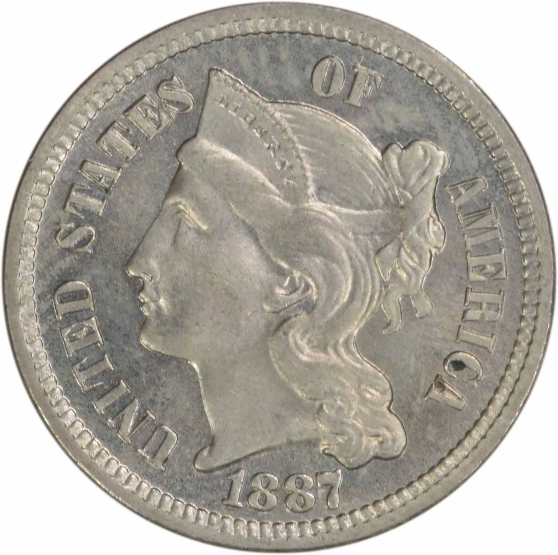 Proof 1887 Over 6 Nickel Three Cent Uncertified Choice Example (1 of 2)