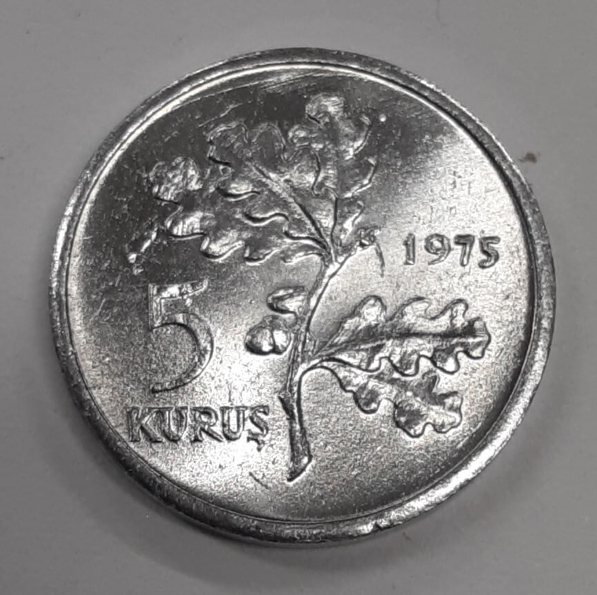Roll of 50 Uncirculated 1975 Turkey 5 Kurus Aluminum Coins KM#890a (1 of 4)