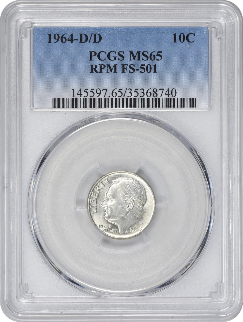 1964-D/D Roosevelt Silver Dime MS65 PCGS Uncirculated: 1964-D/D Roosevelt Silver Dime MS65 PCGS Uncirculated This 1964-D/D Roosevelt Silver Dime is a remarkable collectible coin that showcases the artistry of designer John R. Sinnock. Certified by PCGS wi