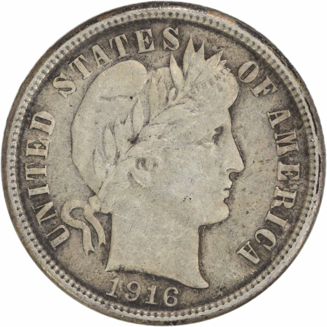 1916 Barber Dime 10C AU Uncertified 90% Silver Coin (1 of 2)