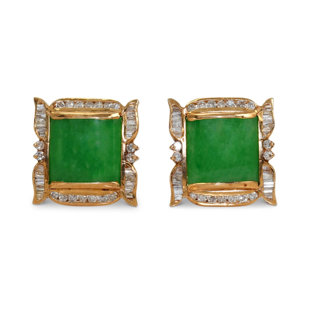 Vintage 18K Yellow Gold Jade Diamond Earrings 1.00ctw (1 of 5)