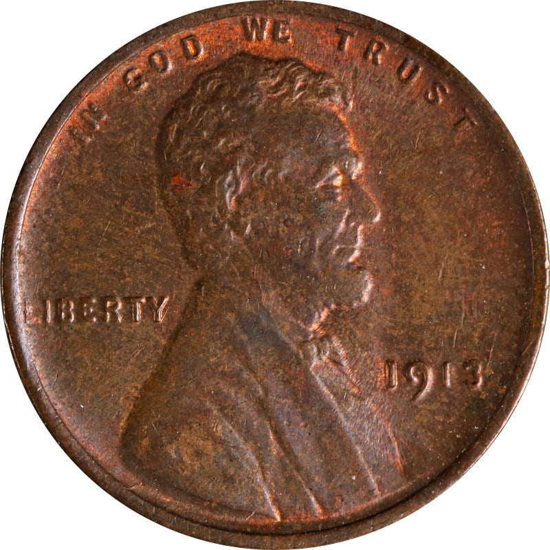 1913-P Lincoln Cent Copper Coin Uncertified Circulated (1 of 2)