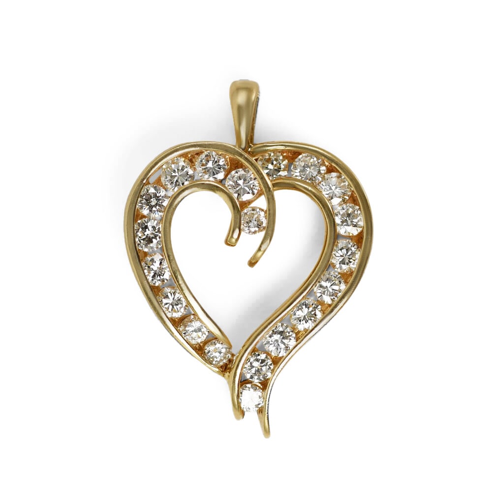 14K Yellow Gold Heart Pendant with 2.00 Carat Diamonds (1 of 7)