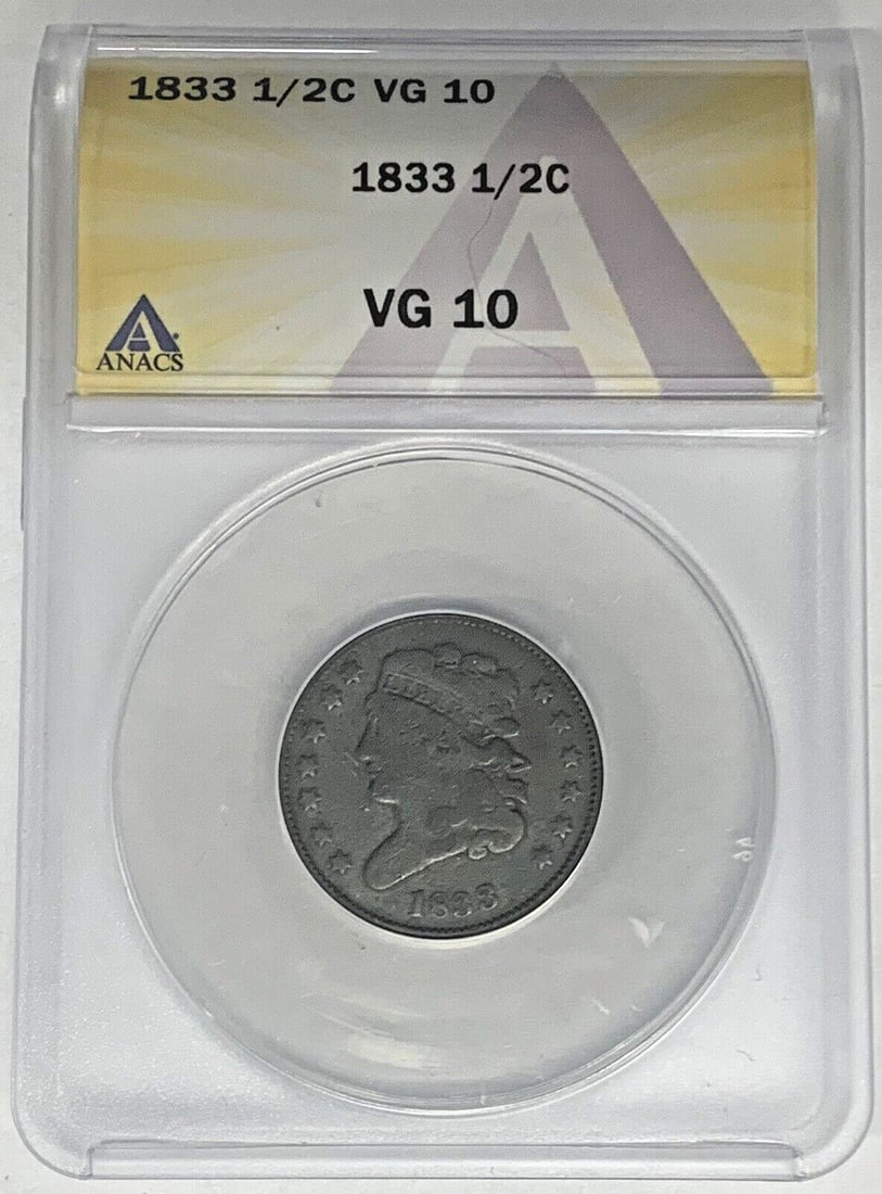 1833 Classic Head Half Cent Coin ANACS VG 10 Certified (1 of 2)
