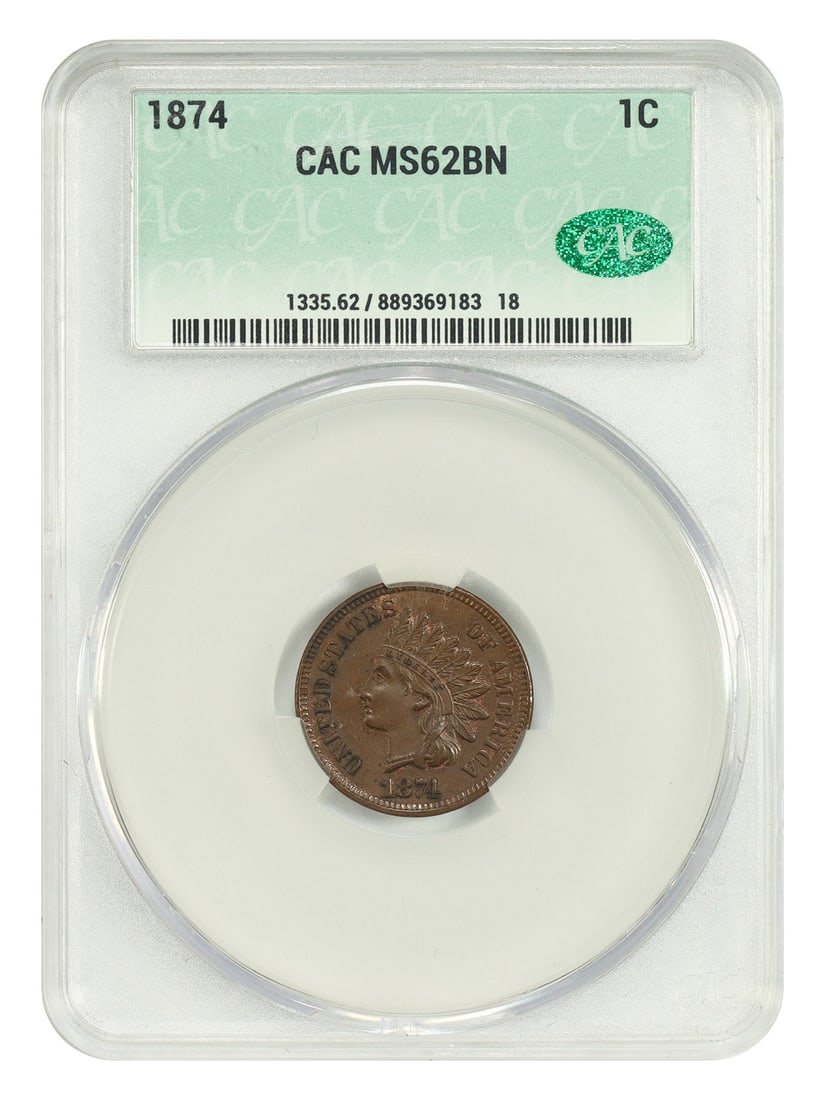 1874 Indian Cent MS62BN CACG Certified Uncirculated 1C Coin (1 of 4)