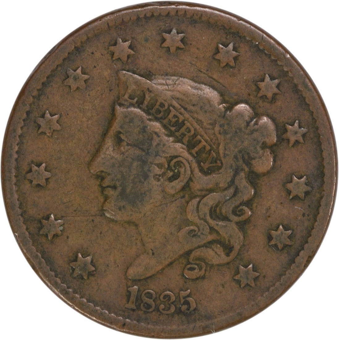 1835 Coronet Head Large Cent Copper Coin VG Uncertified (1 of 2)