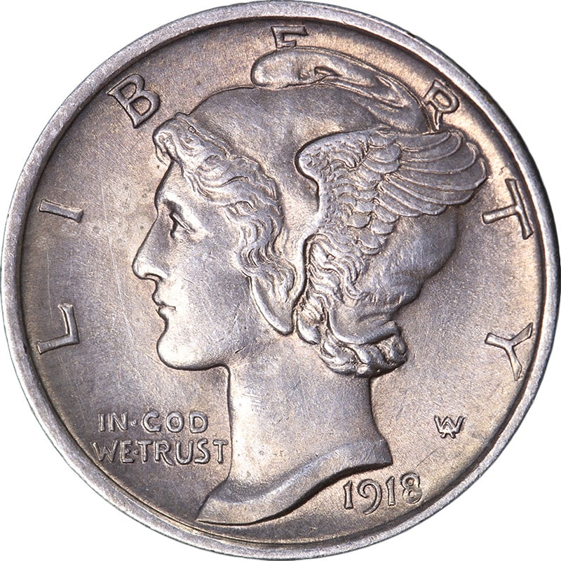 1918-D Mercury Dime Uncirculated Silver Coin Strong Strike (1 of 2)