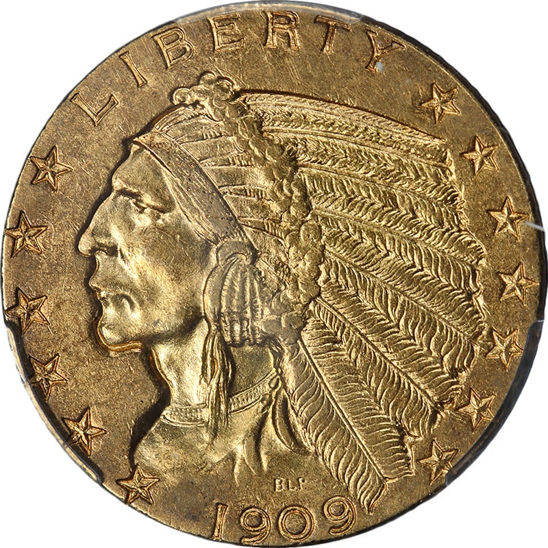 1909-D $5 Gold Indian Coin PCGS AU58 Certified (1 of 4)
