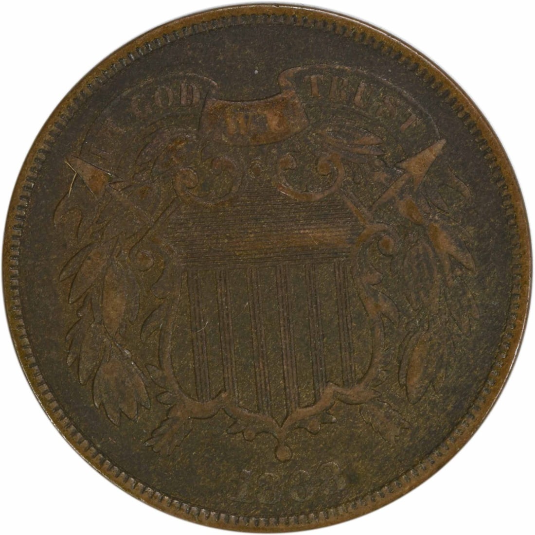 1868 Two Cent Piece VF Bronze Uncertified Coin (1 of 2)