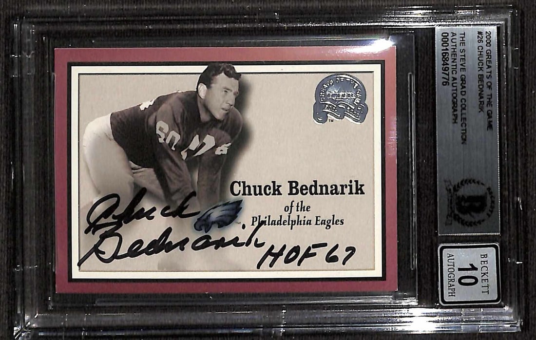 Chuck Bednarik Signed 2000 Greats of the Game Card Auto Grade 10 Beckett (1 of 1)
