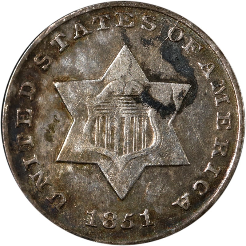 1851 Three Cent Silver Coin Circulated Historical Piece (1 of 2)