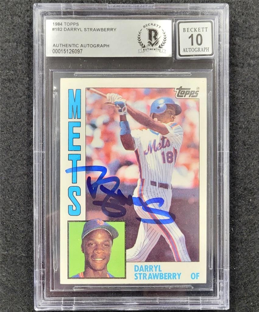 Darryl Strawberry 1984 Topps #182 Signed Rookie Card BAS 10 (1 of 2)