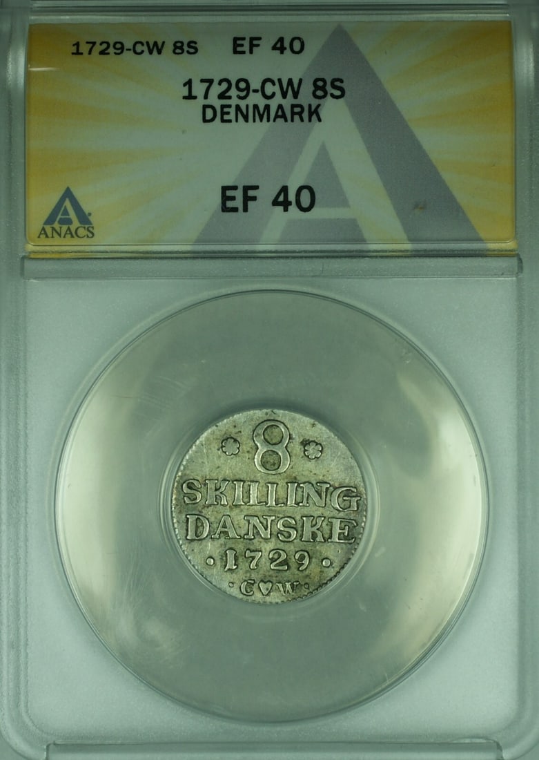 1729 Denmark 8 Skilling Silver Coin King Frederik IV ANACS Certified (1 of 2)