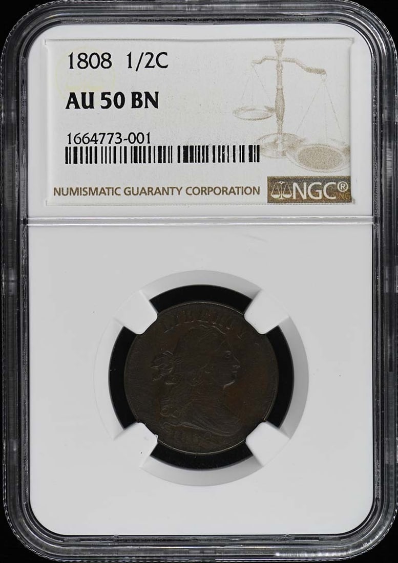 1808 Draped Bust Half Cent NGC AU50BN Certified Coin (1 of 4)