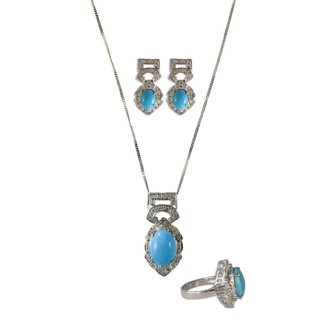 18K White Gold Persian Turquoise Diamond Jewelry Set 3 Pieces (1 of 10)