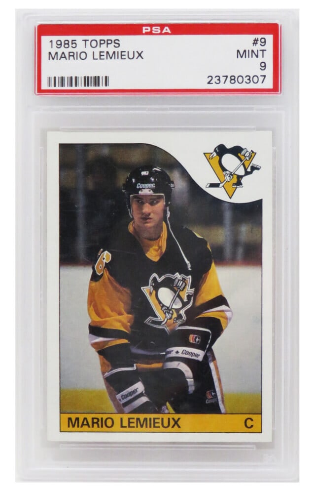 Mario Lemieux 1985 Topps Hockey Rookie Card #9 PSA 9 Mint (1 of 2)