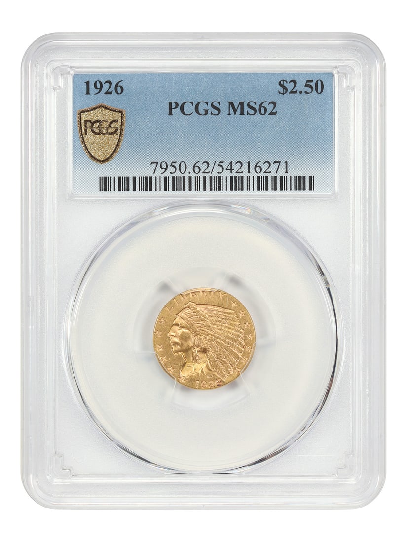 1926 Indian Head $2.50 Gold Coin PCGS MS62 Uncirculated (1 of 4)