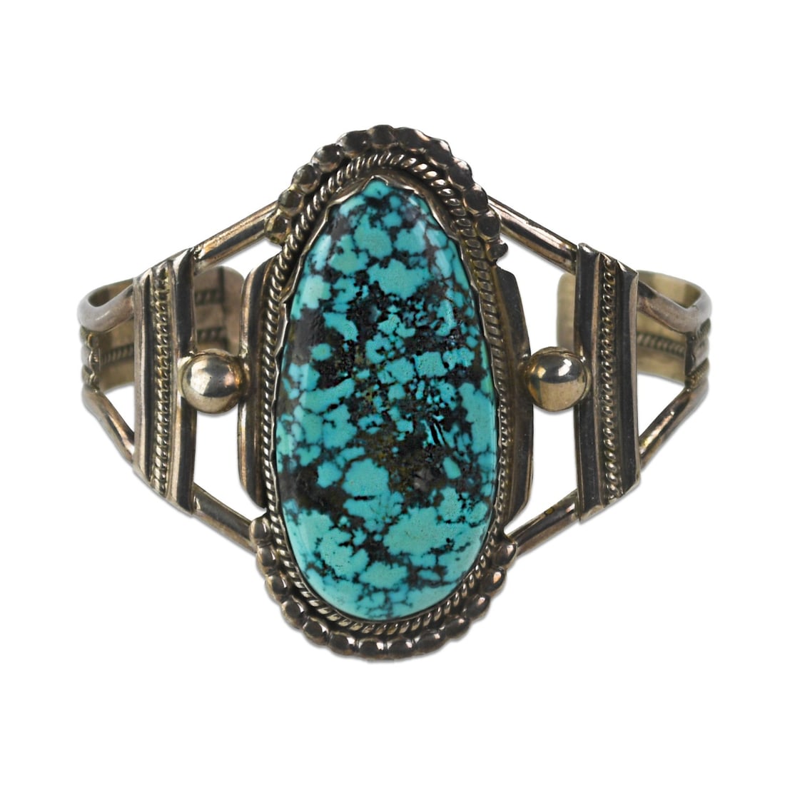 Sterling Silver Turquoise Spiderweb Bangle Bracelet 34.4g (1 of 7)