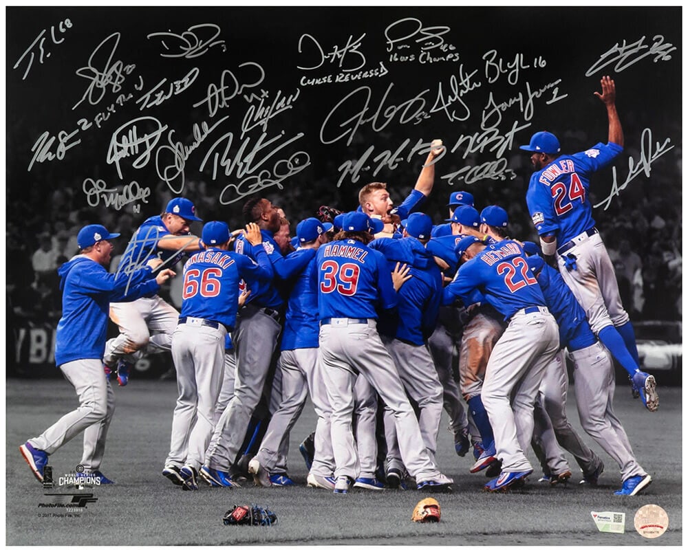 2016 Chicago Cubs Team Signed 16x20 World Series Photo 24 Autographs COA (1 of 1)