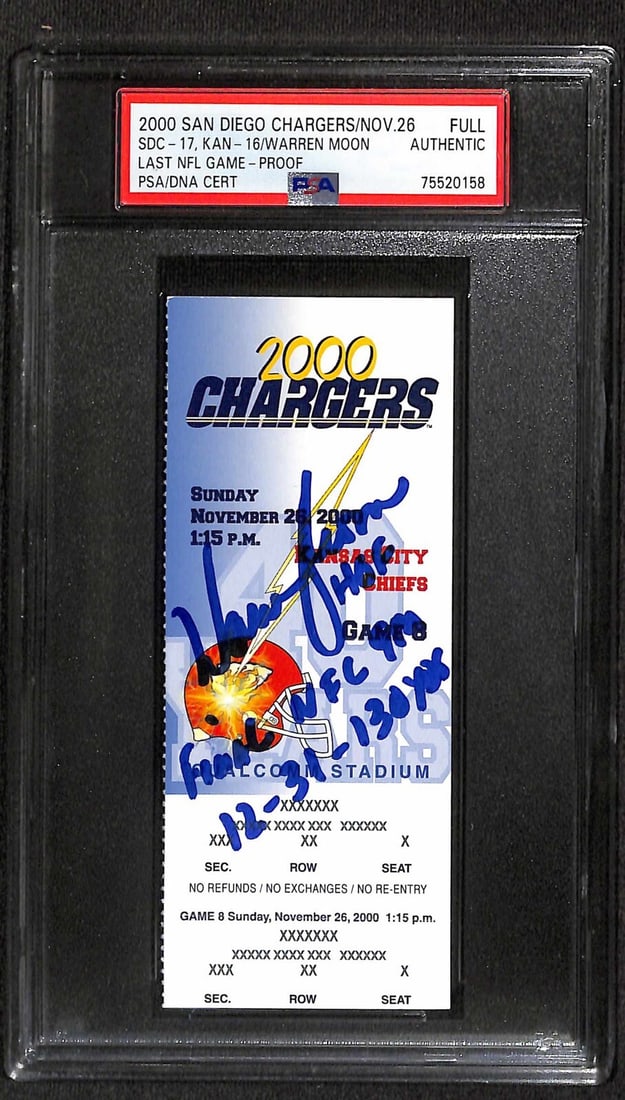 Warren Moon Signed Final Game Ticket KC vs San Diego 11/26/2000 PSA/DNA (1 of 1)
