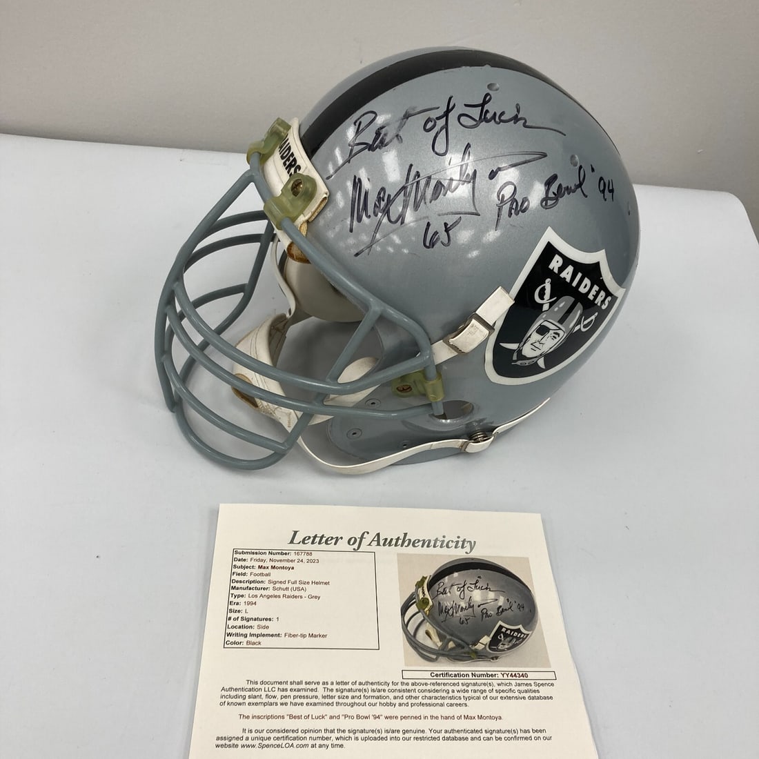 Max Montoya Signed 1994 Pro Bowl Game Used Raiders Helmet JSA COA (1 of 12)