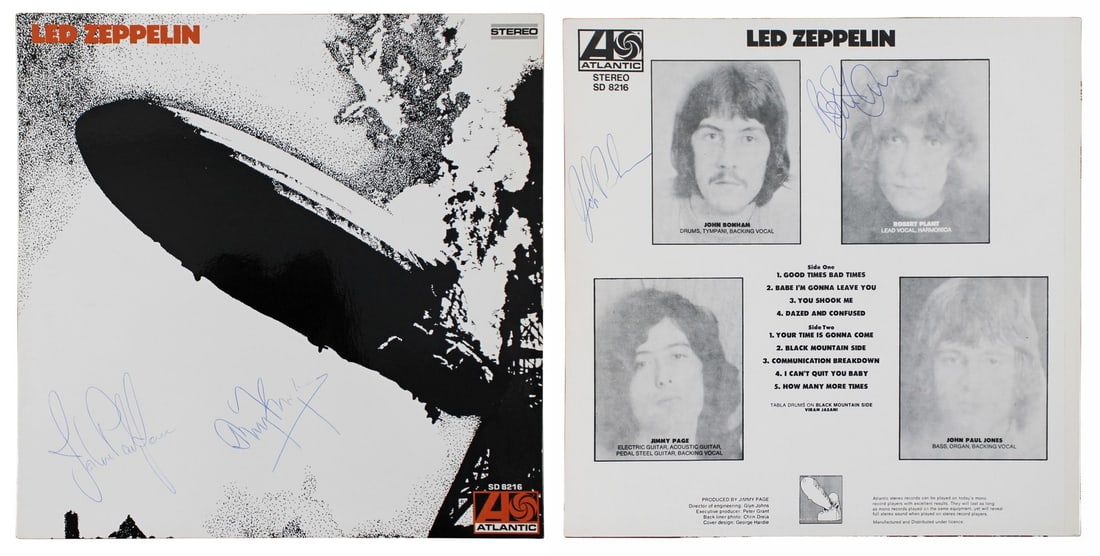 Led Zeppelin I Album Cover Signed by Page Plant Bonham Jones with Vinyl BAS (1 of 10)