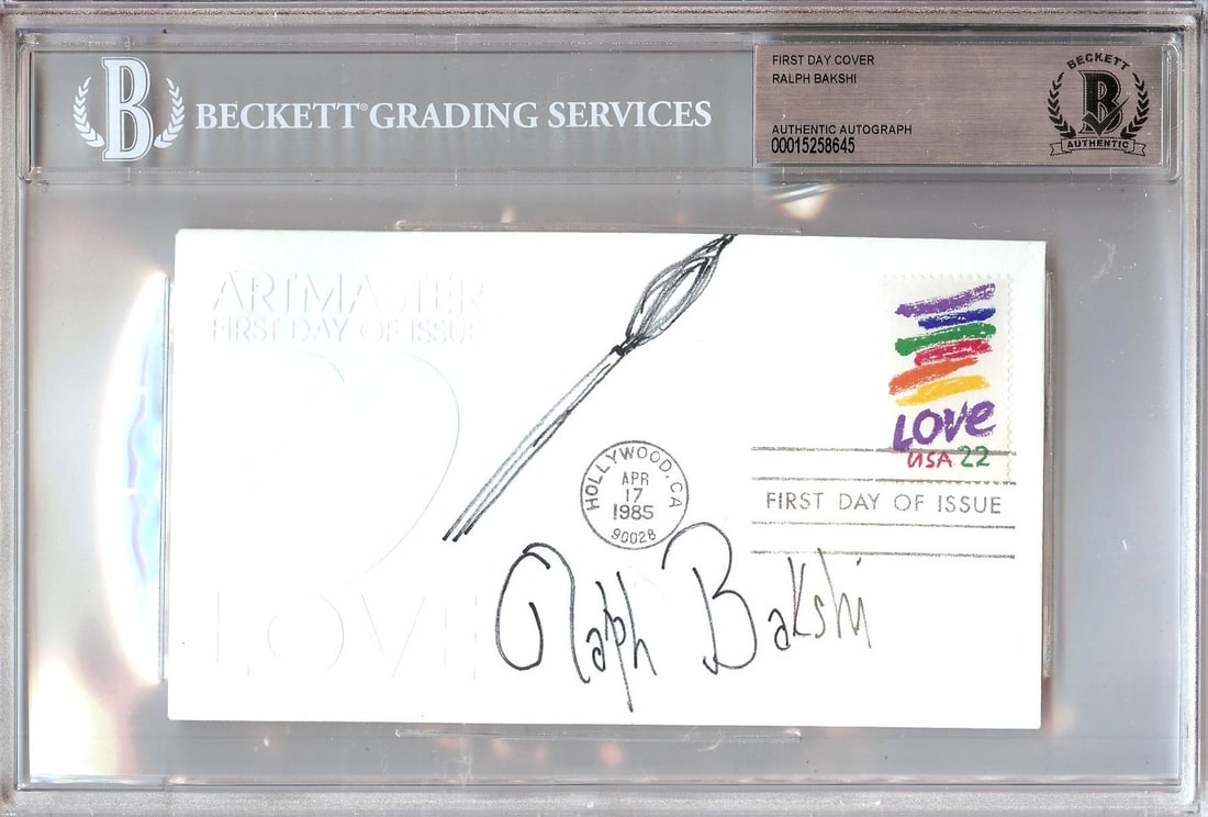 Ralph Bakshi Signed First Day Cover Authenticated by Beckett: Ralph Bakshi Signed First Day Cover Authenticated by Beckett This is a Ralph Bakshi signed autographed First Day Cover, featuring the renowned animator's signature. The item is authenticated by Becket