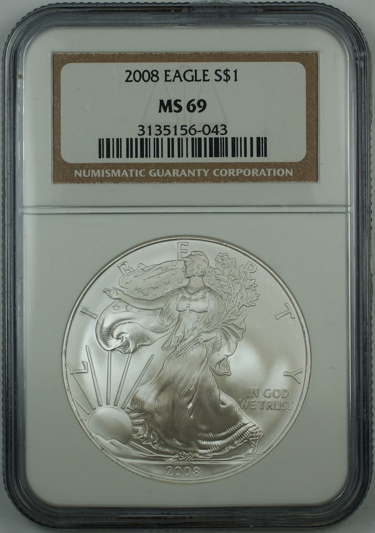 NGC MS-69 2008 American Silver Eagle 1 oz Coin (1 of 2)