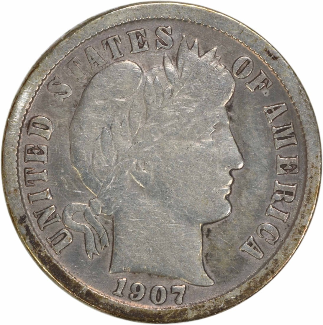 1907-O Barber Silver Dime 10C VF Uncertified 90% Silver Coin (1 of 2)