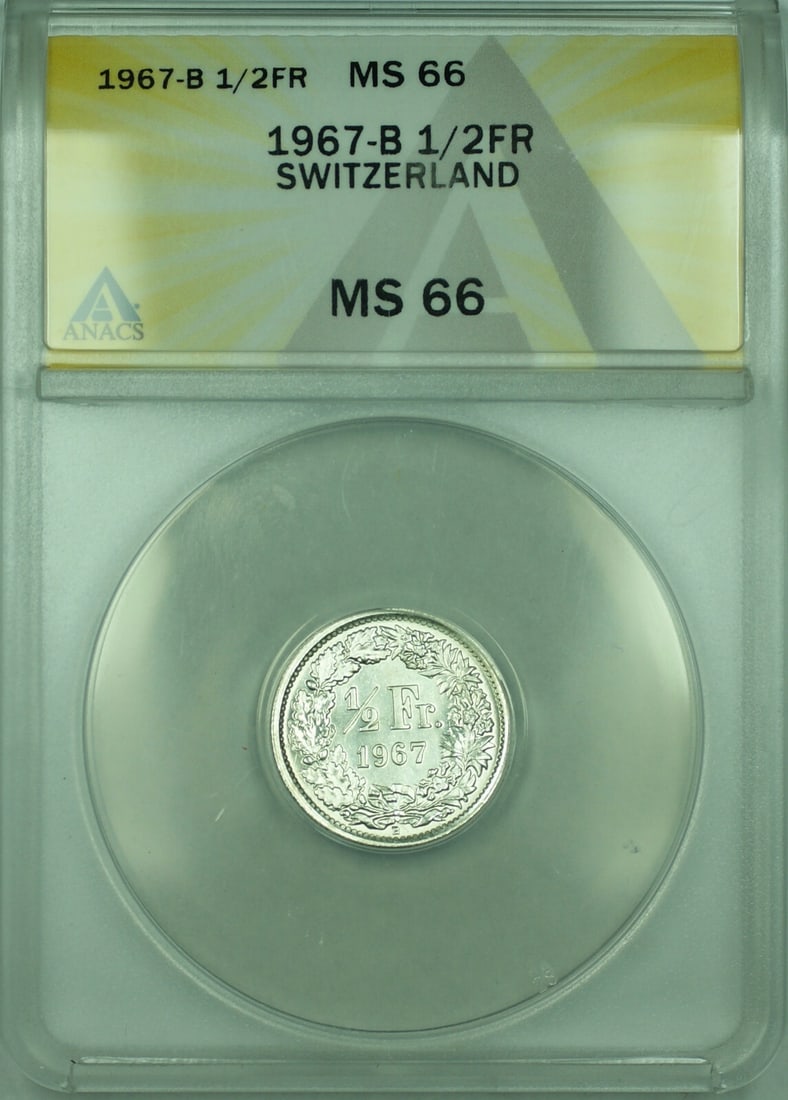 1967 Switzerland 1/2 Franc Silver Coin ANACS MS 66 KM#23 (1 of 2)