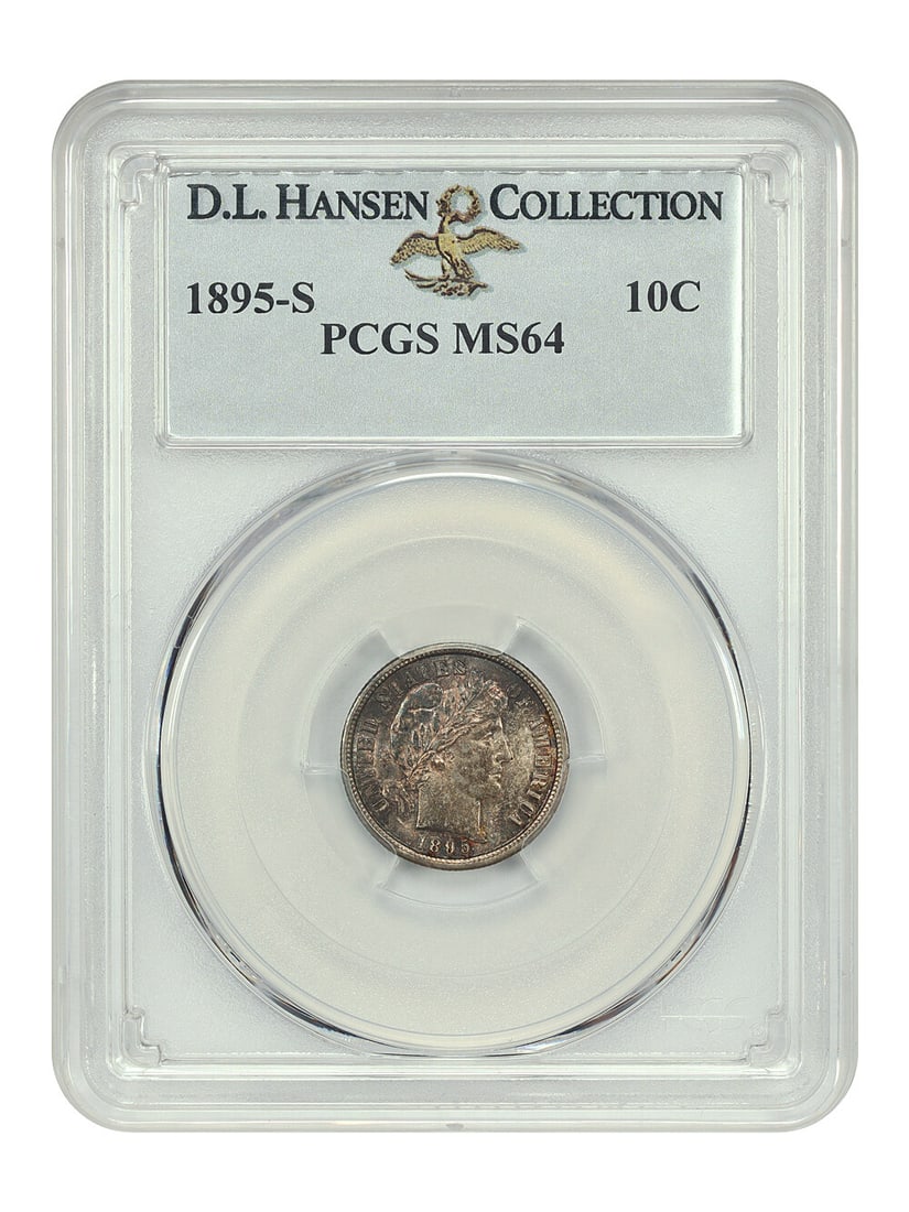 1895-S Barber Dime PCGS MS64 Deep Toned San Francisco Mint: 1895-S Barber Dime PCGS MS64 Deep Toned San Francisco Mint This 1895-S Barber Dime is a stunning example of numismatic artistry, certified by PCGS with a grade of MS64, indicating it is uncirculated.