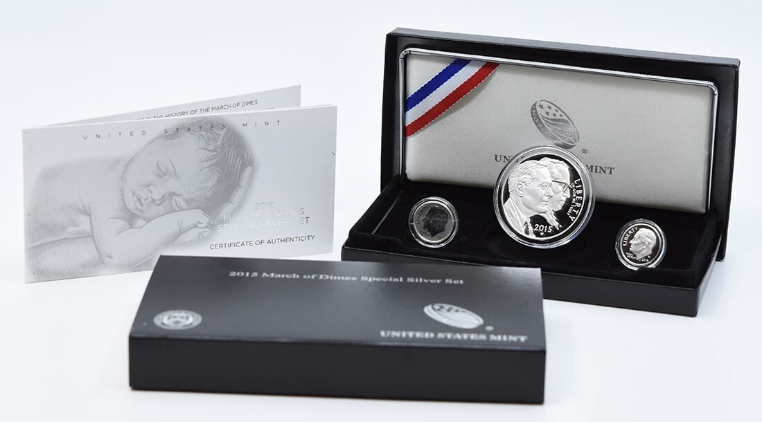 2015 March of Dimes 3-Coin Silver Set Roosevelt Uncirculated (1 of 1)