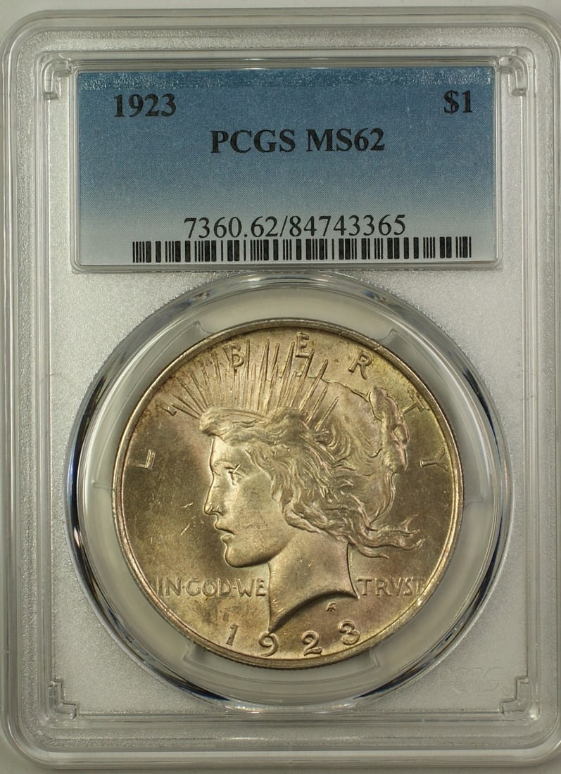 1923 Silver Peace Dollar $1 PCGS MS 62 Uncirculated Coin (1 of 2)