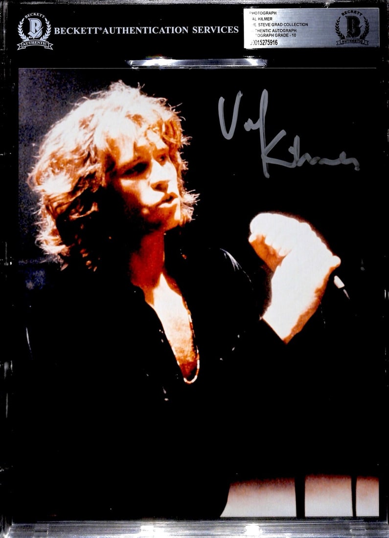 Val Kilmer Signed 8x10 Photo Jim Morrison Beckett Authenticated Grade 10: Val Kilmer Signed 8x10 Photo Jim Morrison Beckett Authenticated Grade 10 This is an autographed 8x10 color photograph of Val Kilmer, who portrayed Jim Morrison in the film The Doors. The signature, pe