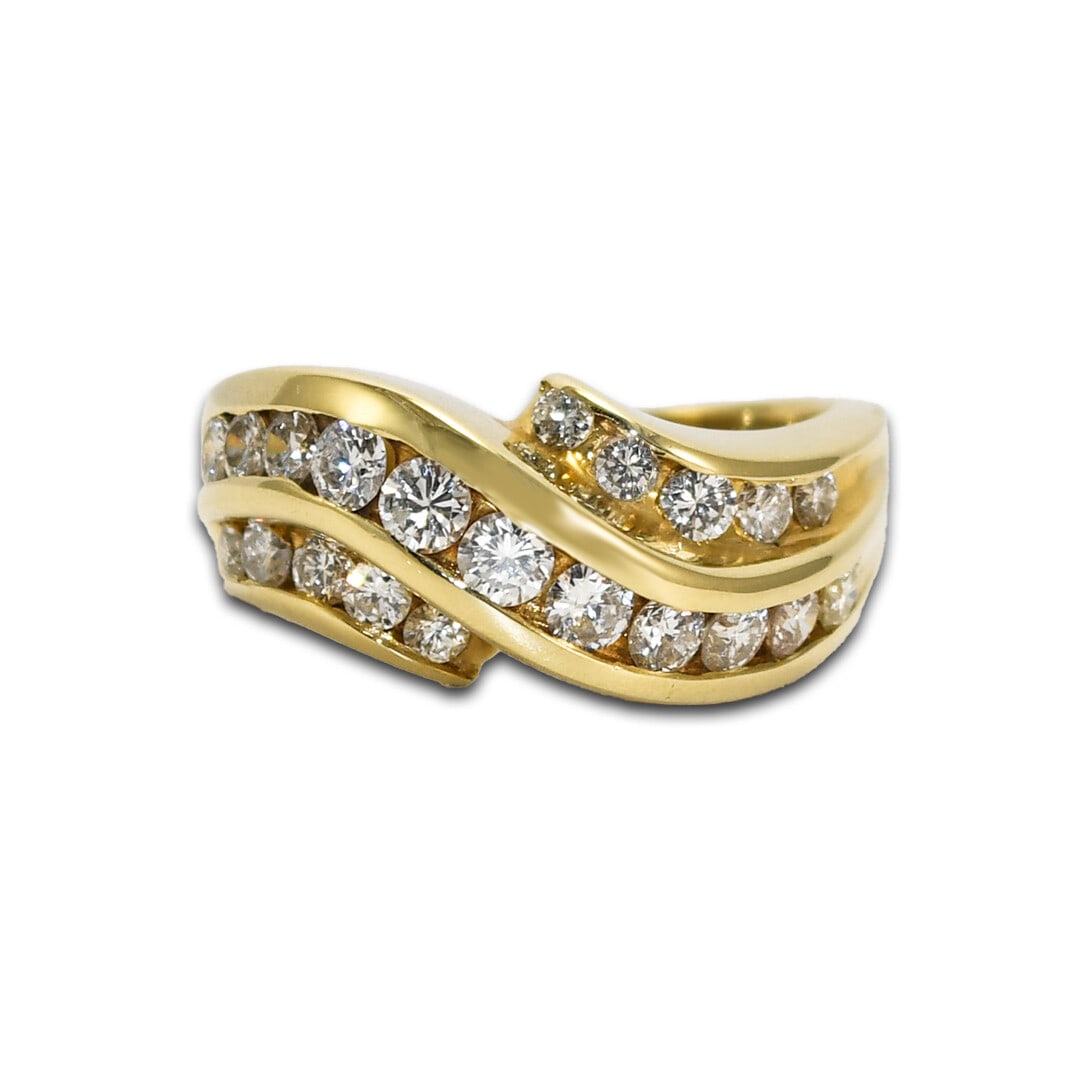 Ladies 14k Yellow Gold Ribbon Style Diamond Ring 1.00cts H SI (1 of 5)