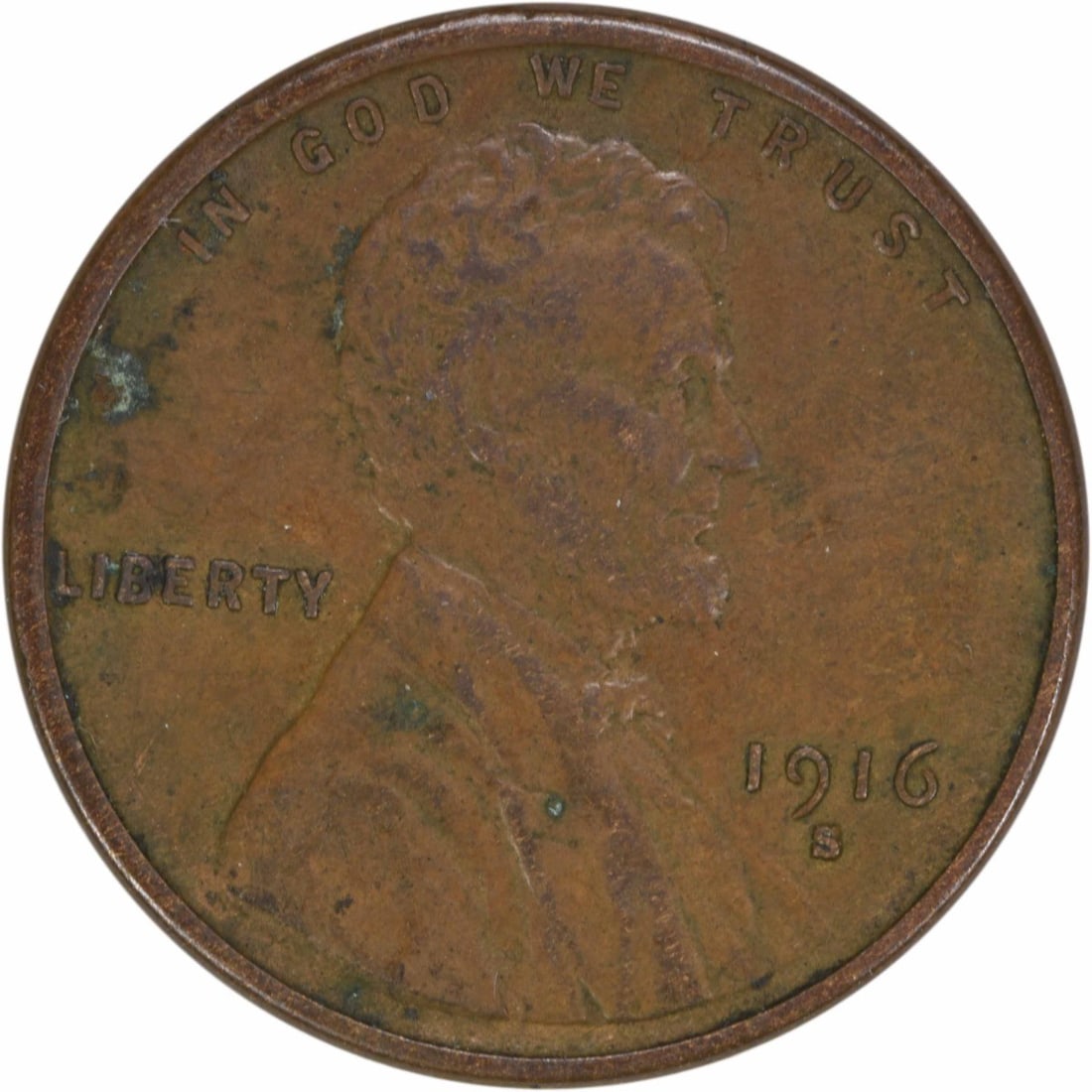 1916-S Lincoln Wheat Cent AU Uncertified Copper Coin (1 of 2)