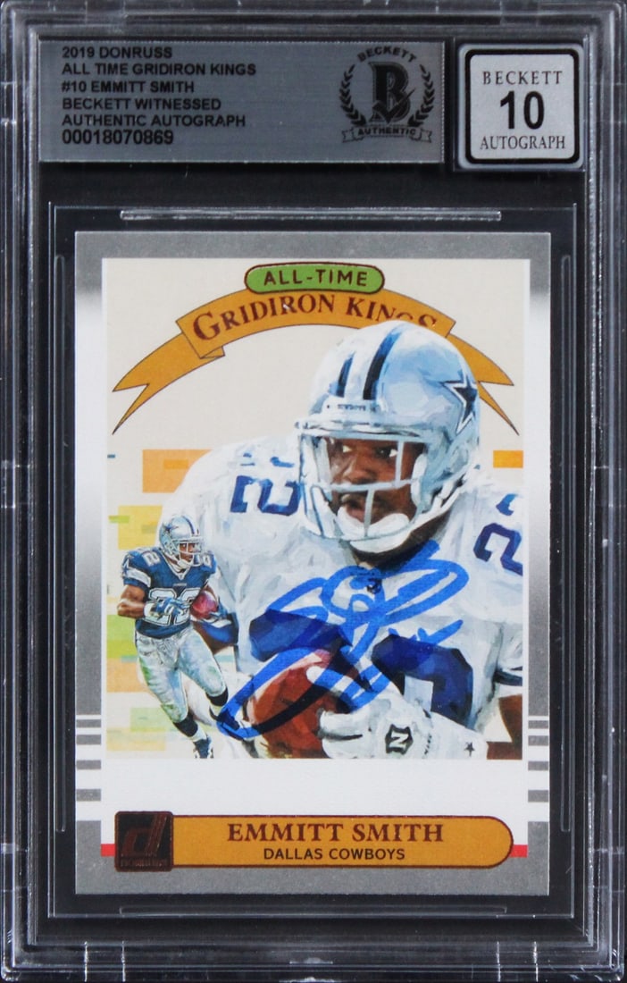 Emmitt Smith Autographed 2019 Donruss Gridiron Kings #10 Card BAS Gem Mint 10 (1 of 2)