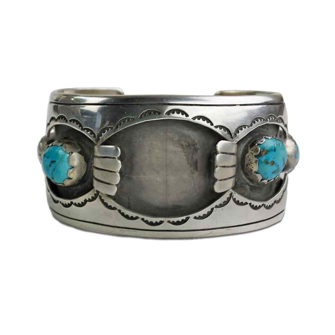 Large Sterling Silver Bezel Turquoise Bracelet 2.265 ozt (1 of 6)
