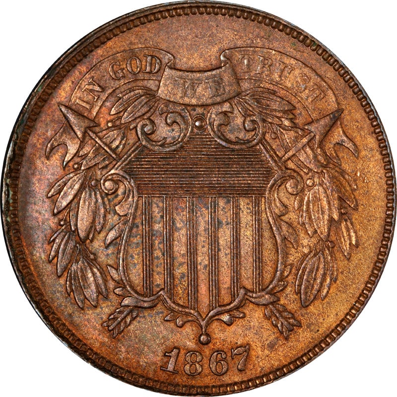 1867 Two Cent Coin Circulated Copper Piece (1 of 2)