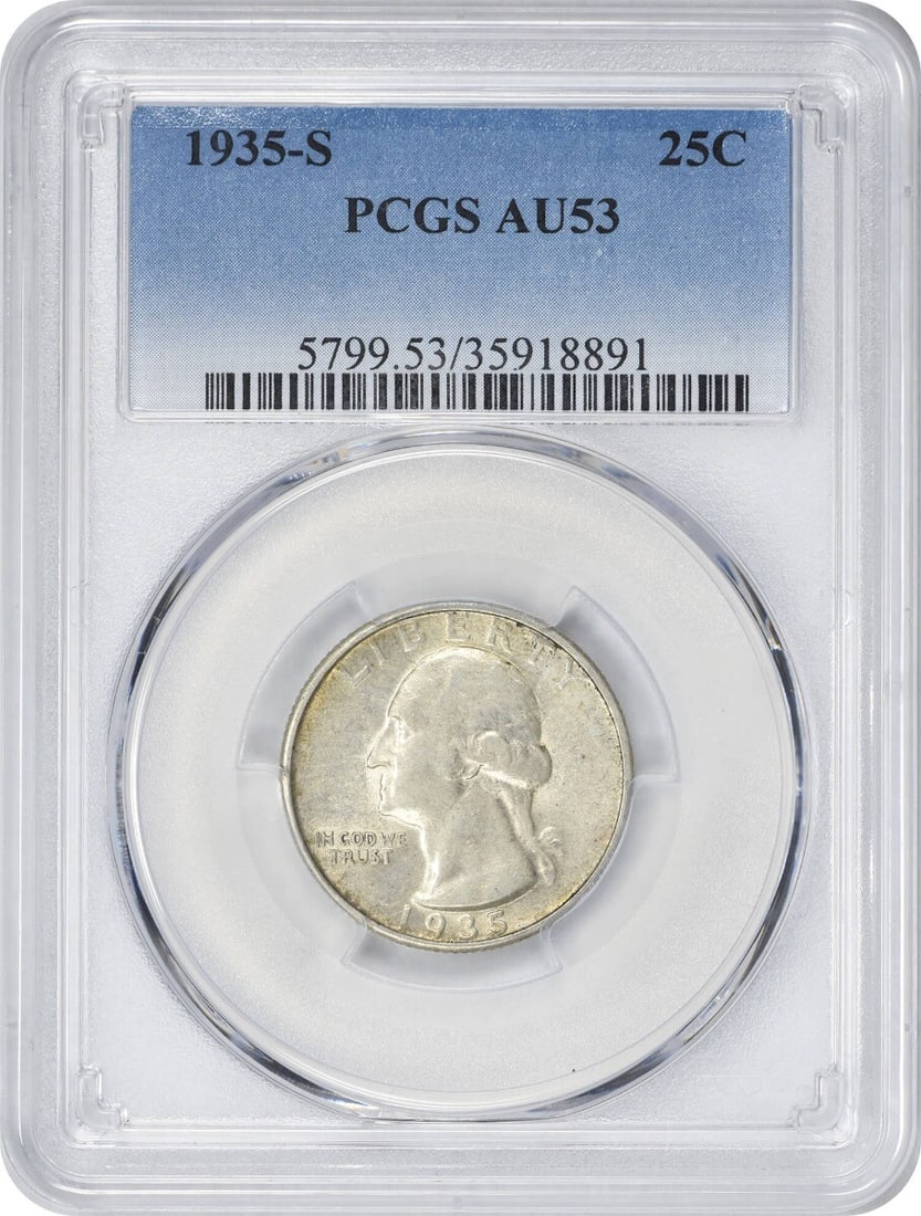 1935-S Washington Silver Quarter AU53 PCGS Certified Coin (1 of 2)