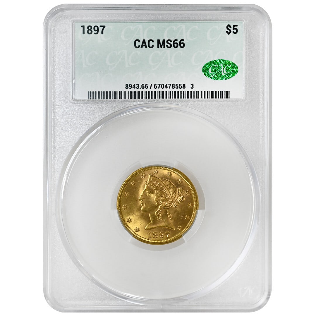 1897 $5 Liberty Head Gold Coin CAC MS66 Rare Gem (1 of 2)