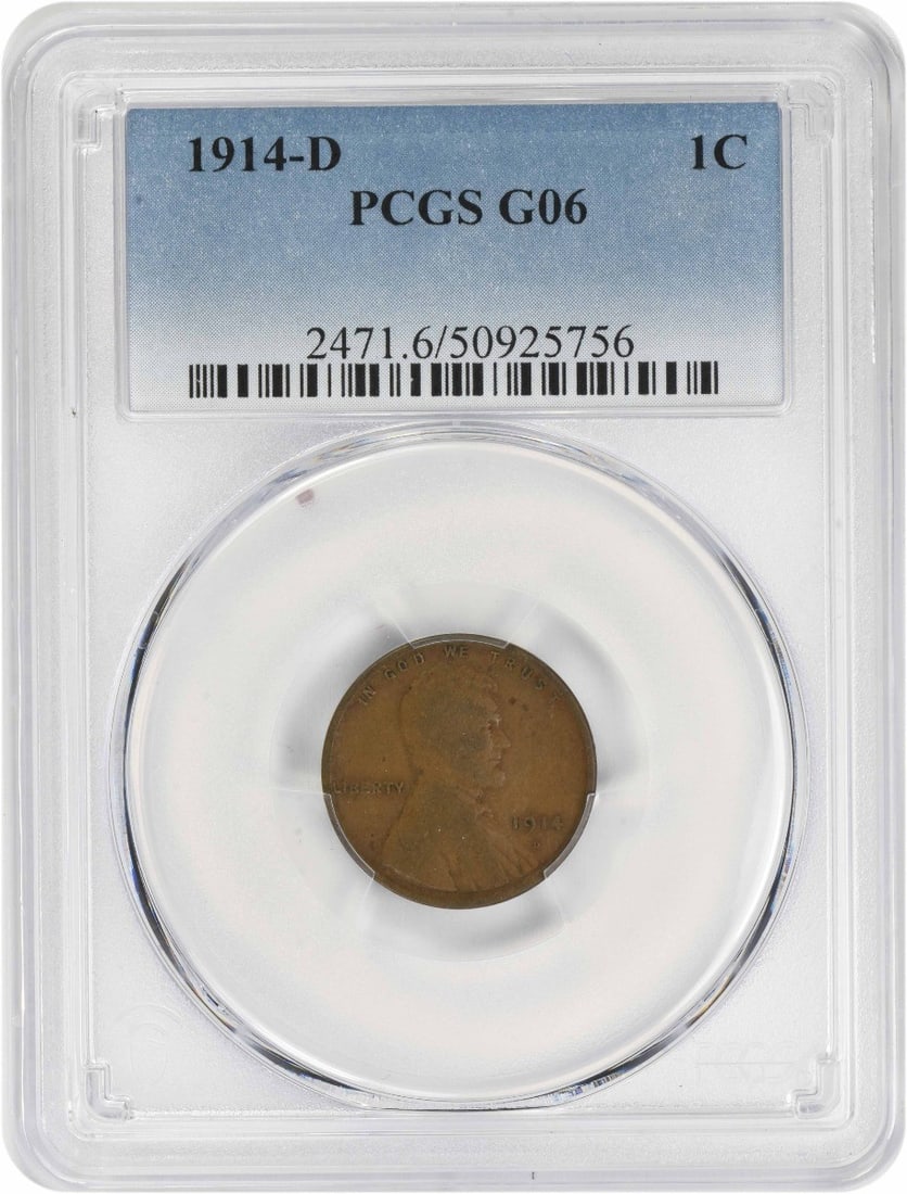 PCGS Graded 1914-D Lincoln Wheat Cent Small Copper Coin: PCGS Graded 1914-D Lincoln Wheat Cent Small Copper Coin This 1914-D Lincoln Wheat Cent is a circulated coin certified by PCGS with a grade of G06. Minted in Denver, it is composed of copper and repres