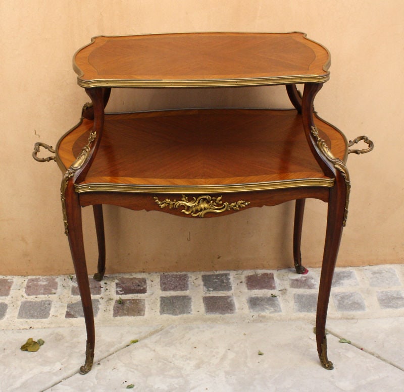 19th Century Louis XVI French Wooden Inlaid Bronze Etagere Table (1 of 6)