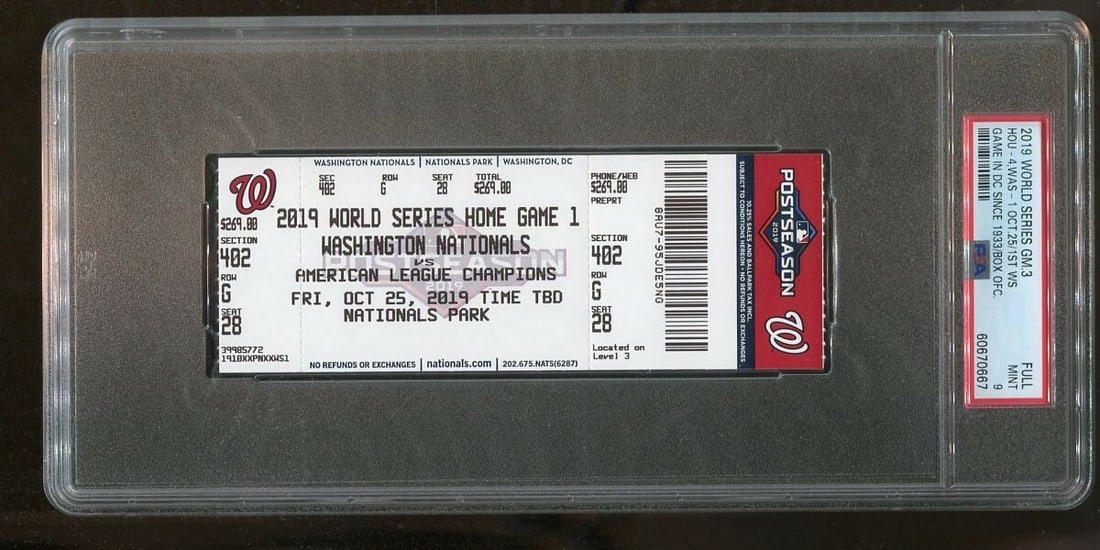 2019 World Series Game 3 Full Ticket Astros vs Nationals PSA 9 (1 of 2)